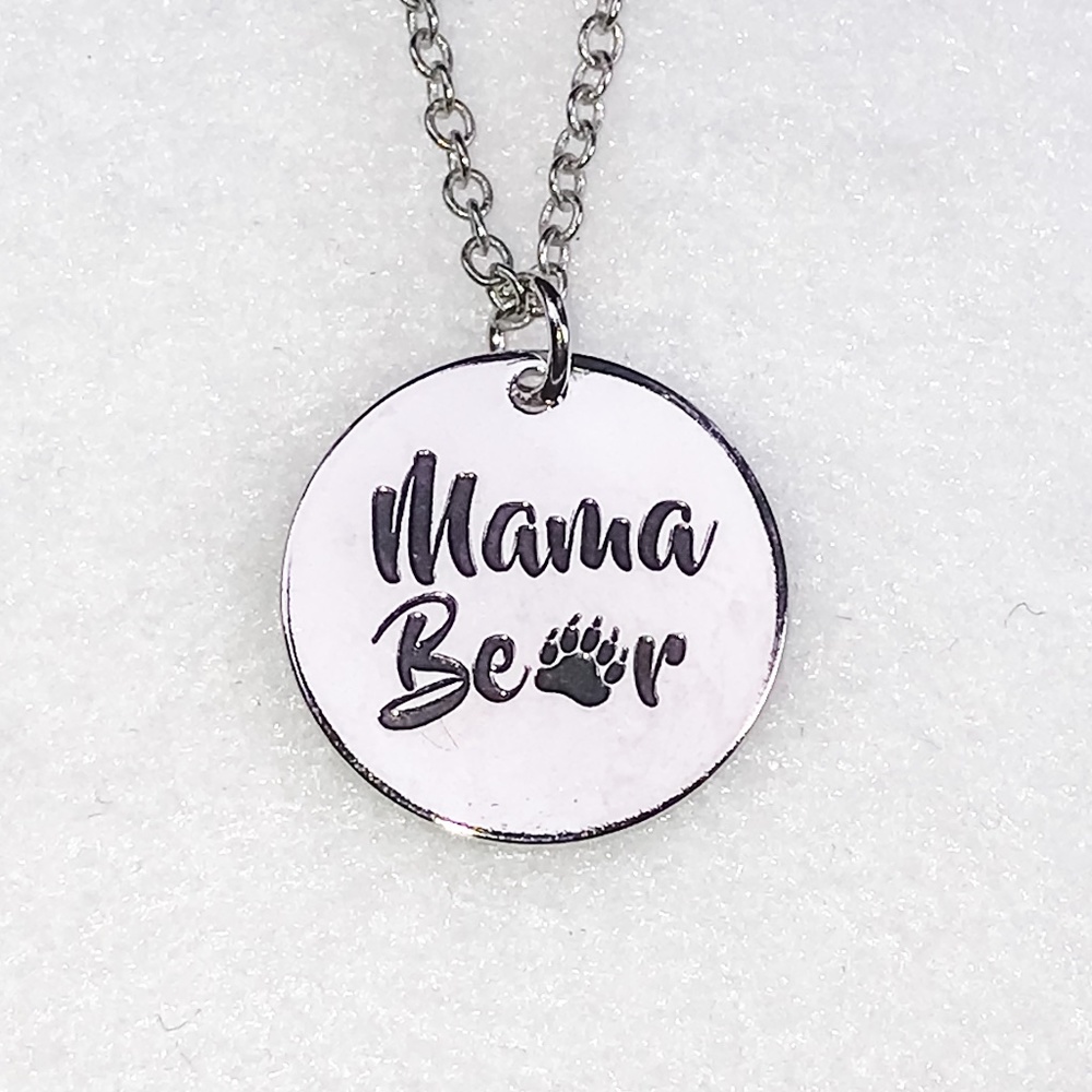 NEW Mama Bear Etched Silver Necklace